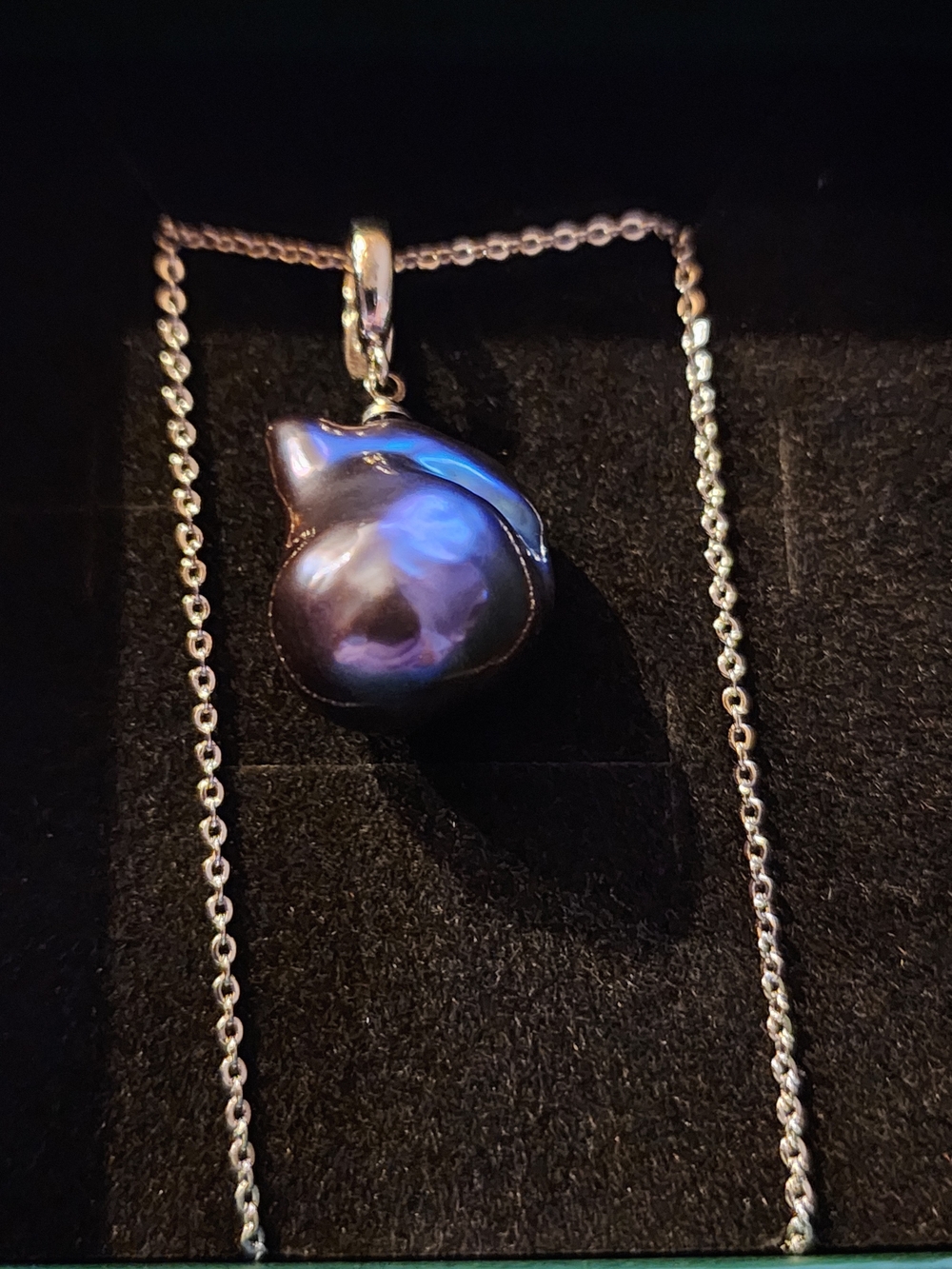 Sterling Silver Necklace with Iridescent Black Pearl Pendant